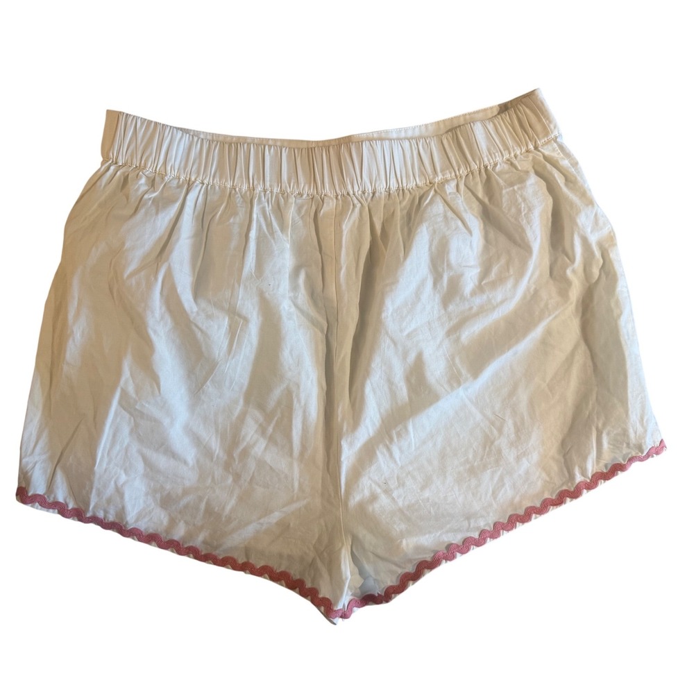 Free People Womens White Cotton Ric-Rac Trim‎ Shorts Pink Scalloped Boho Size M